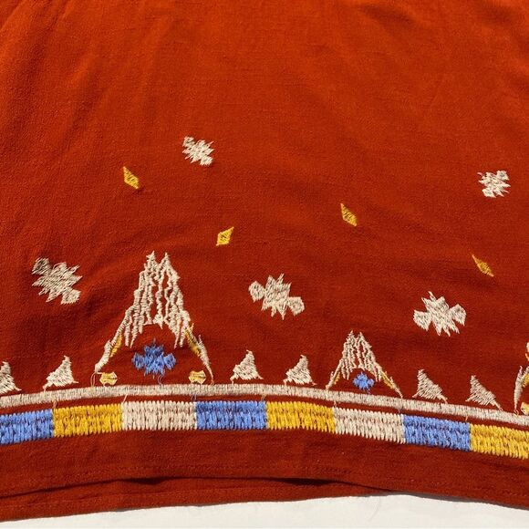 THML Orange Embroidered Hem Pleated Halter Boho Mini Dress Women's Size XS - Picture 9 of 15